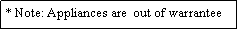Text Box: * Note: Appliances are  out of warrantee